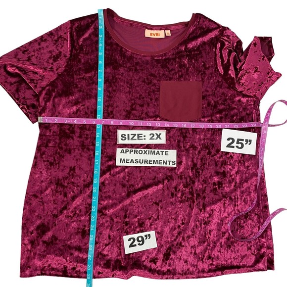 Evri Top Womens Size 2x Cranberry Red Crushed Velvet Look Short Sleeve Knit - Picture 4 of 11